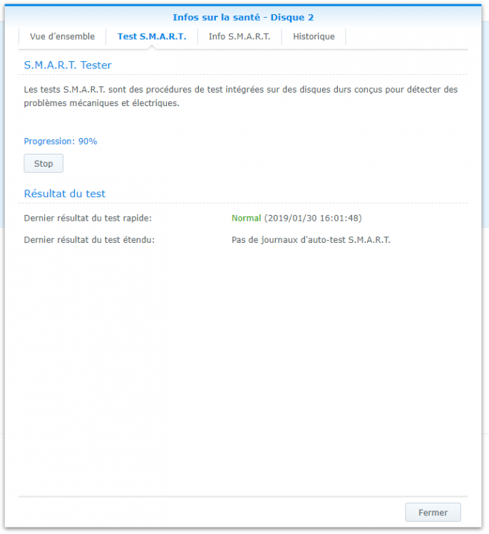 2019-01-28 56 DSM Gestionnaire de stockage 2 disques (2+3) HDD - Santé disque 2 - Test SMART étendu.png