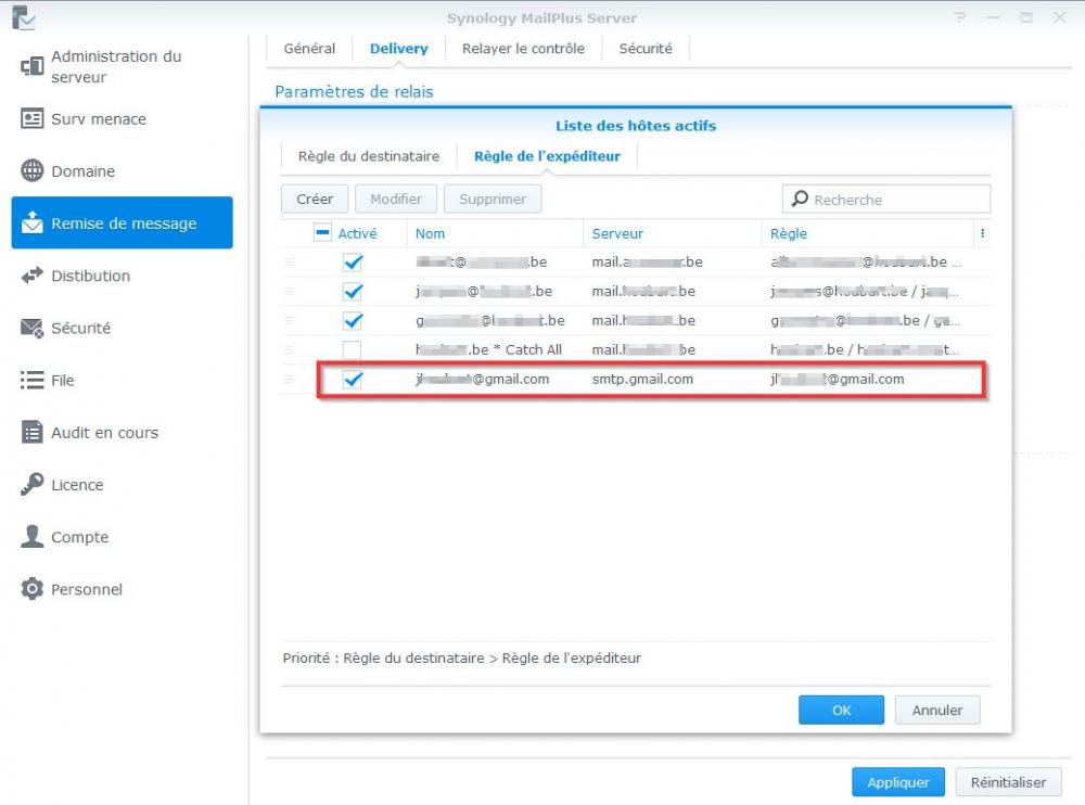 MailPlus server comme serveur mandataire Problème d'envoi avec compte gmail